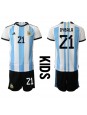 Argentina Paulo Dybala #21 Replika Hemmakläder Barn VM 2022 Kortärmad (+ byxor)